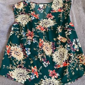 A New Day XL Green Floral Blouse